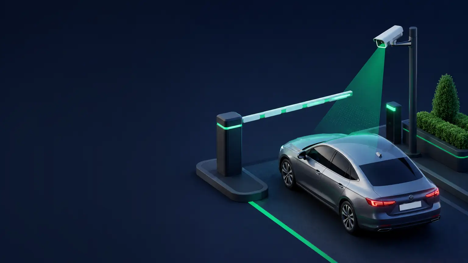 Barrera automática con cámara de matrícula controlando el acceso a un recinto privado
